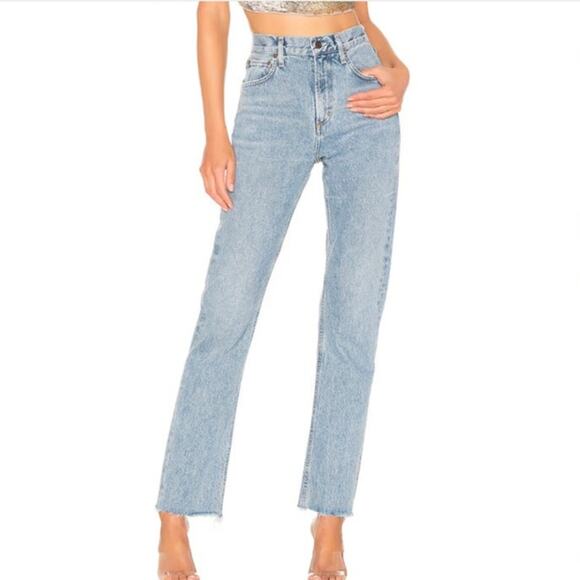 $188 AGOLDE Revolve High Waist Raw Edge Cherie High Rise Straight Jeans 27 - Picture 1 of 8